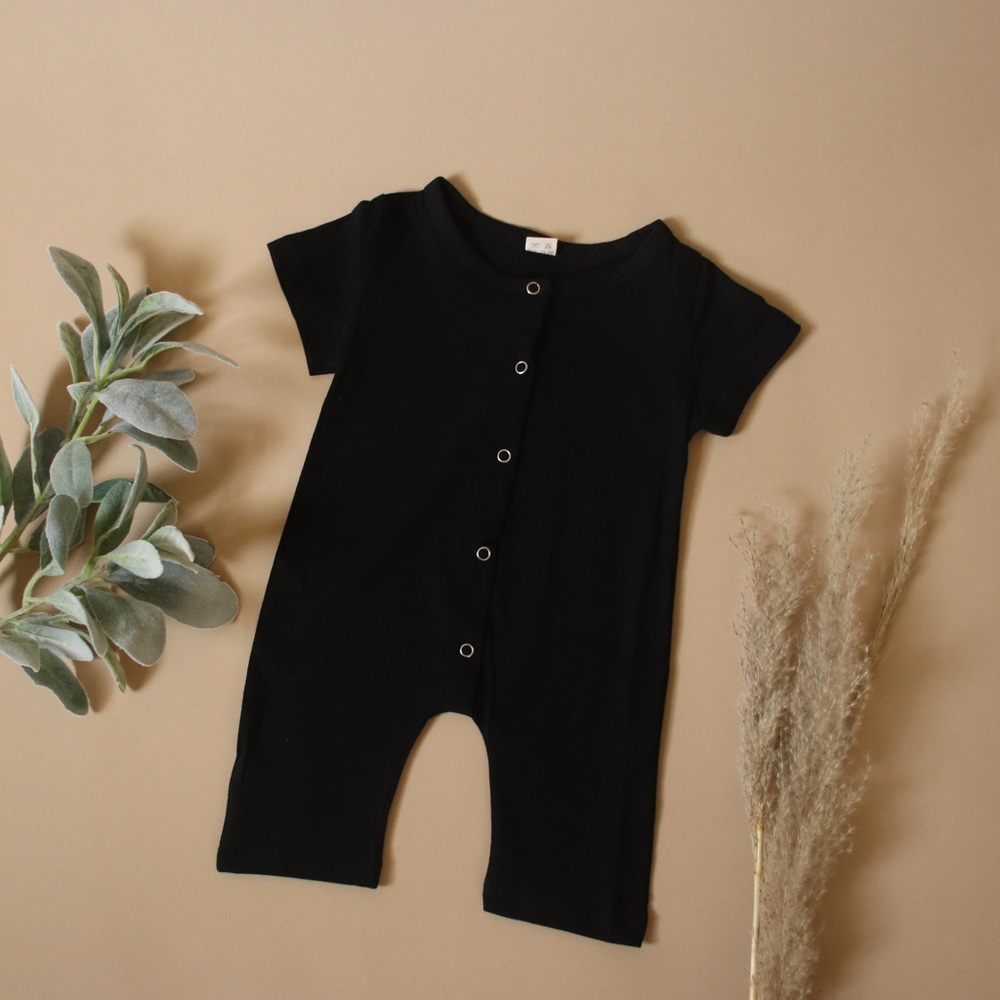Button Front Short Sleeve Jumper Baby Jumper Black
